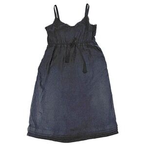 J. Crew Embroidered Linen Drawstring Waist Midi Dress with Pockets Black Size 6